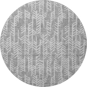 HomeRoots 8' Gray And Ivory Tribal Round Rug - Washable, Stain-Resistant, UV-Protected for High-Traffic Homes 672047