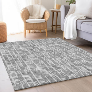 HomeRoots 8' X 10' Gray and Ivory Tribal Area Rug - Durable, Washable, UV-Protected for High-Traffic Spaces 672048