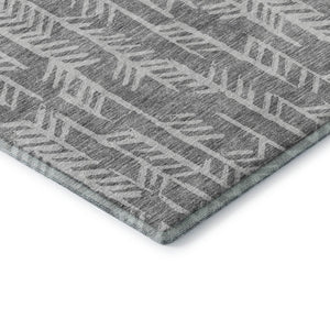 HomeRoots 8' X 10' Gray and Ivory Tribal Area Rug - Durable, Washable, UV-Protected for High-Traffic Spaces 672048