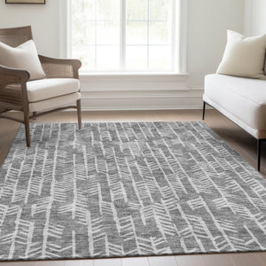 HomeRoots 8' X 10' Gray and Ivory Tribal Area Rug - Durable, Washable, UV-Protected for High-Traffic Spaces 672048