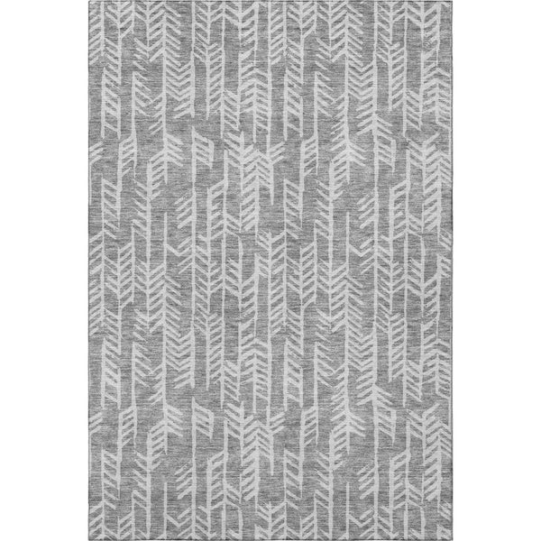 HomeRoots 8' X 10' Gray and Ivory Tribal Area Rug - Durable, Washable, UV-Protected for High-Traffic Spaces 672048