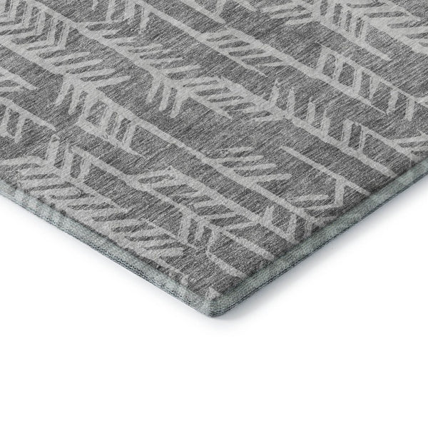 HomeRoots 9' X 12' Gray and Ivory Tribal Washable Area Rug - Durable, Stylish, UV Protected for Modern Homes 672049