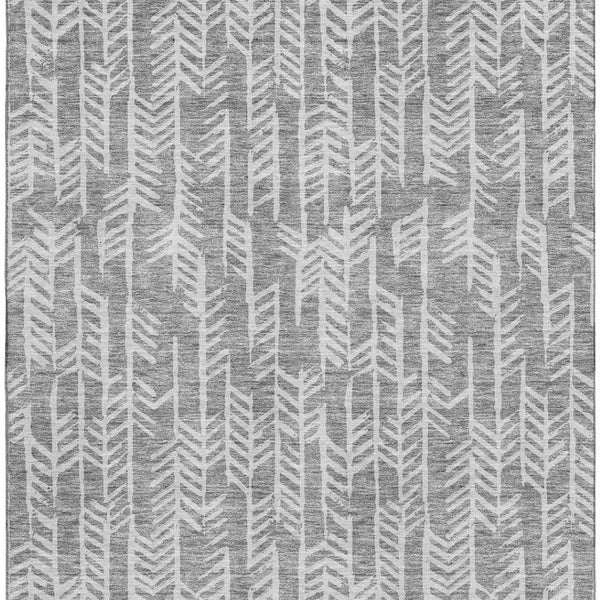 HomeRoots 9' X 12' Gray and Ivory Tribal Washable Area Rug - Durable, Stylish, UV Protected for Modern Homes 672049