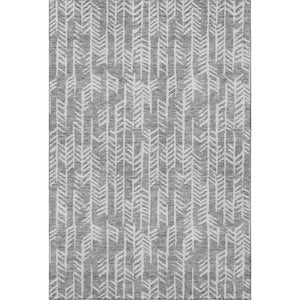 HomeRoots 9' X 12' Gray and Ivory Tribal Washable Area Rug - Durable, Stylish, UV Protected for Modern Homes 672049