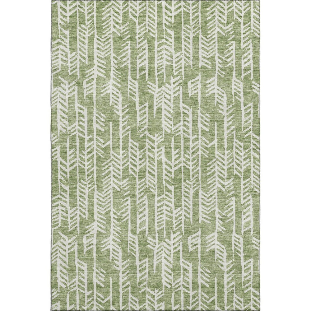 HomeRoots 5' X 8' Green Tribal Area Rug – Washable, UV Protected, Stylish & Durable for Kids and Pets' Homes 672052