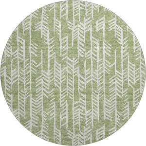 HomeRoots 8' Green and Ivory Tribal Round Rug - Washable, UV Protected, Soft Polyester for Stylish Spaces 672053