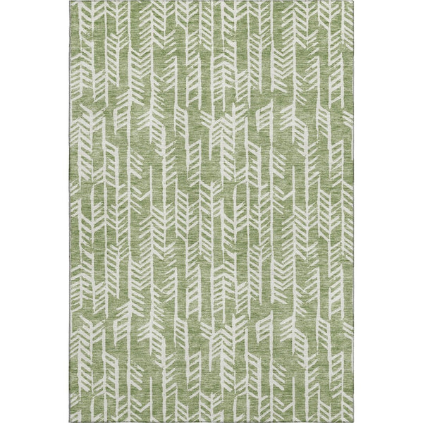 HomeRoots 8' X 10' Green and Ivory Tribal Area Rug - Stain-Resistant, UV Protected, Durable for High-Traffic Homes 672054
