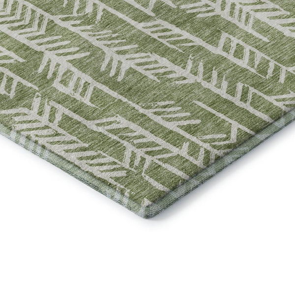 HomeRoots 8' X 10' Green and Ivory Tribal Area Rug - Stain-Resistant, UV Protected, Durable for High-Traffic Homes 672054