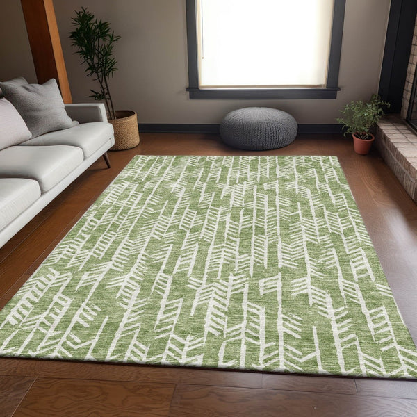 HomeRoots 10' X 14' Green and Ivory Tribal Washable Area Rug – UV Protected, Stain Resistant, Stylish Durability 672056