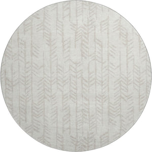 HomeRoots 8' Ivory and Beige Tribal Round Rug - Washable, Durable, UV Protected for High-Traffic Spaces 672059