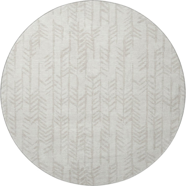 HomeRoots 8' Ivory and Beige Tribal Round Rug - Washable, Durable, UV Protected for High-Traffic Spaces 672059