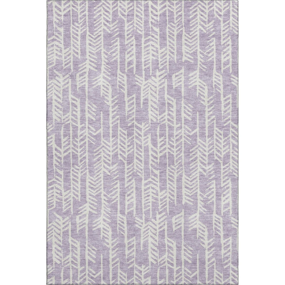 HomeRoots 5' X 8' Modern Lavender and Ivory Tribal Area Rug - Stain Resistant, UV Protected, Stylish Home Decor 672064