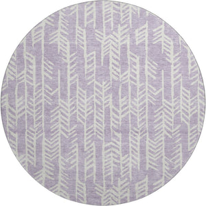 HomeRoots 8' Lavender and Ivory Tribal Round Rug - Washable, UV-Protected, Perfect for Homes with Kids & Pets 672065