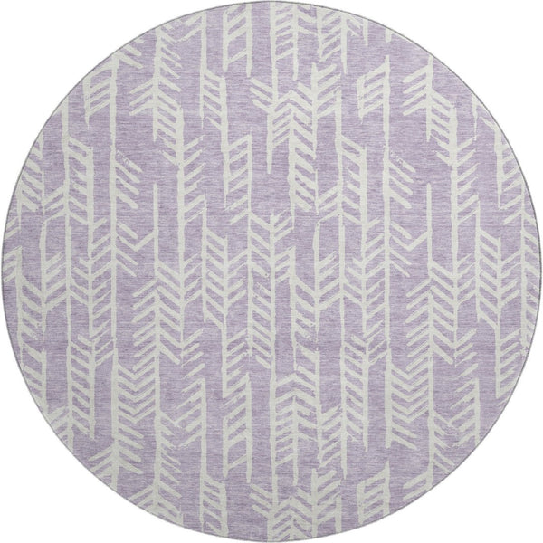HomeRoots 8' Lavender and Ivory Tribal Round Rug - Washable, UV-Protected, Perfect for Homes with Kids & Pets 672065