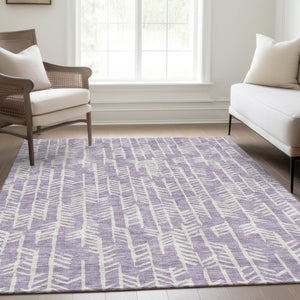 HomeRoots 10' X 14' Stylish Lavender & Ivory Tribal Area Rug - Washable, UV Protected, Stain Resistant Design 672068