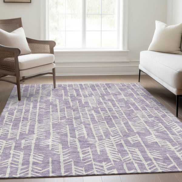 HomeRoots 10' X 14' Stylish Lavender & Ivory Tribal Area Rug - Washable, UV Protected, Stain Resistant Design 672068