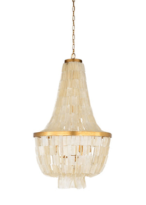 Wildwood Ellison Antique Gold Capiz Chandelier — 42" H Empire Silhouette, 6-Light Ambient Glow, Elegant Focal Point 67207