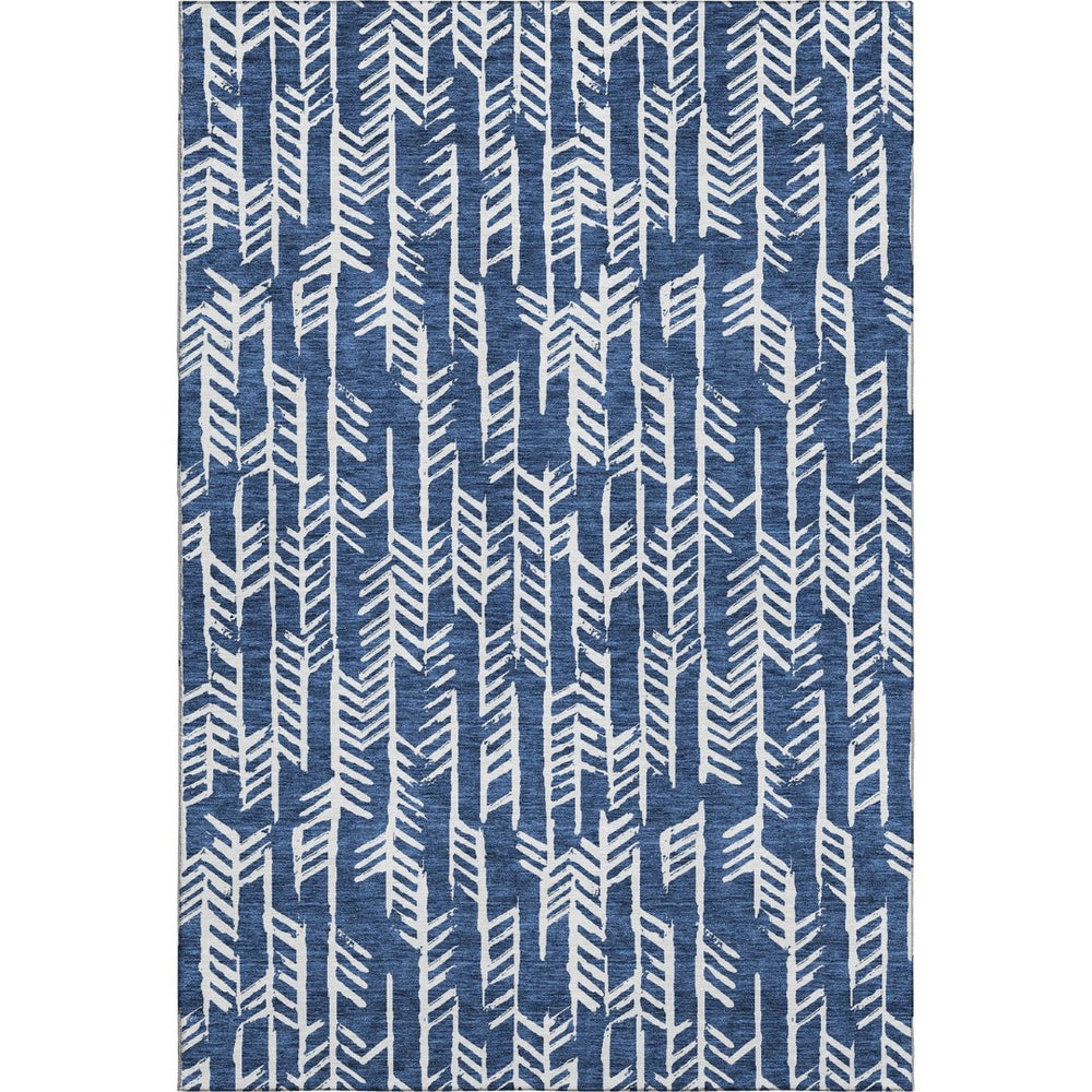 HomeRoots 5' X 8' Navy Blue & Ivory Tribal Area Rug - Washable, UV-Protected, Durable for Kids & Pets 672070