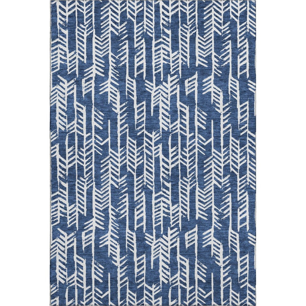 HomeRoots 5' X 8' Navy Blue & Ivory Tribal Area Rug - Washable, UV-Protected, Durable for Kids & Pets 672070