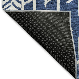 HomeRoots 5' X 8' Navy Blue & Ivory Tribal Area Rug - Washable, UV-Protected, Durable for Kids & Pets 672070