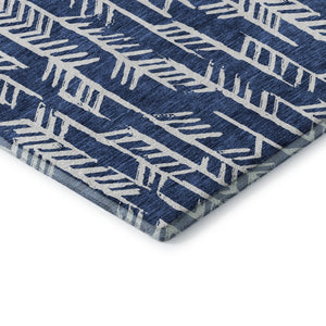 HomeRoots 5' X 8' Navy Blue & Ivory Tribal Area Rug - Washable, UV-Protected, Durable for Kids & Pets 672070
