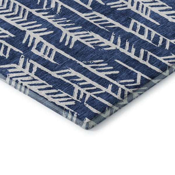 HomeRoots 5' X 8' Navy Blue & Ivory Tribal Area Rug - Washable, UV-Protected, Durable for Kids & Pets 672070