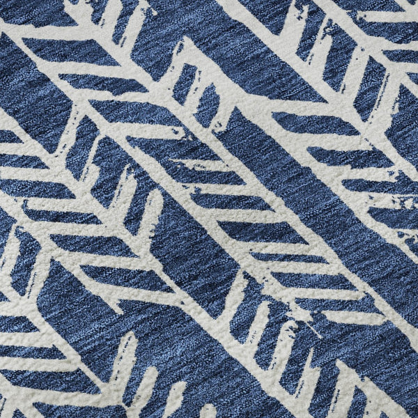 HomeRoots 5' X 8' Navy Blue & Ivory Tribal Area Rug - Washable, UV-Protected, Durable for Kids & Pets 672070