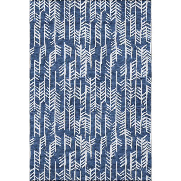 HomeRoots 5' X 8' Navy Blue & Ivory Tribal Area Rug - Washable, UV-Protected, Durable for Kids & Pets 672070
