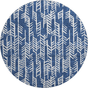 HomeRoots 8' Navy Blue Round Tribal Rug - Washable, UV Protected, Durable Design Perfect for Any Space 672071