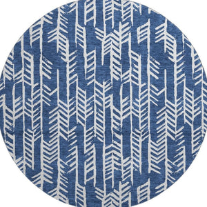 HomeRoots 8' Navy Blue Round Tribal Rug - Washable, UV Protected, Durable Design Perfect for Any Space 672071