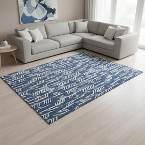 HomeRoots 8' X 10' Navy Blue & Ivory Tribal Washable Area Rug with UV Protection for Stylish, Easy Care Living 672072