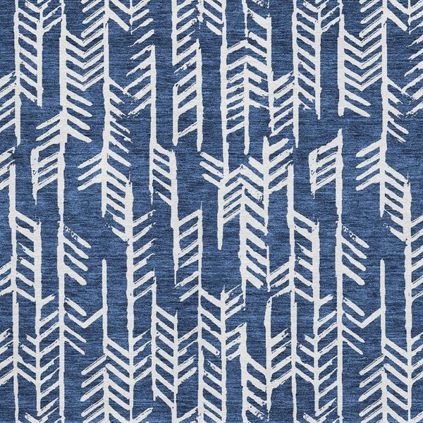HomeRoots 8' X 10' Navy Blue & Ivory Tribal Washable Area Rug with UV Protection for Stylish, Easy Care Living 672072
