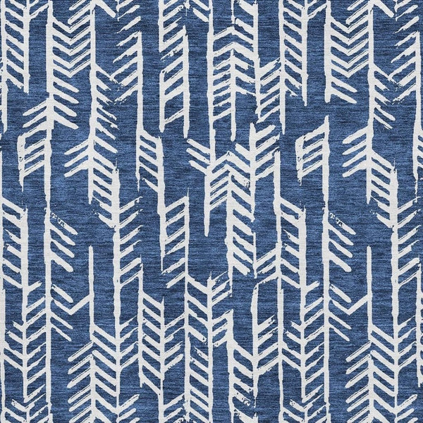 HomeRoots 9' X 12' Navy Blue and Ivory Tribal Area Rug - Durable, Washable, UV-Protected for High-Traffic Spaces 672073