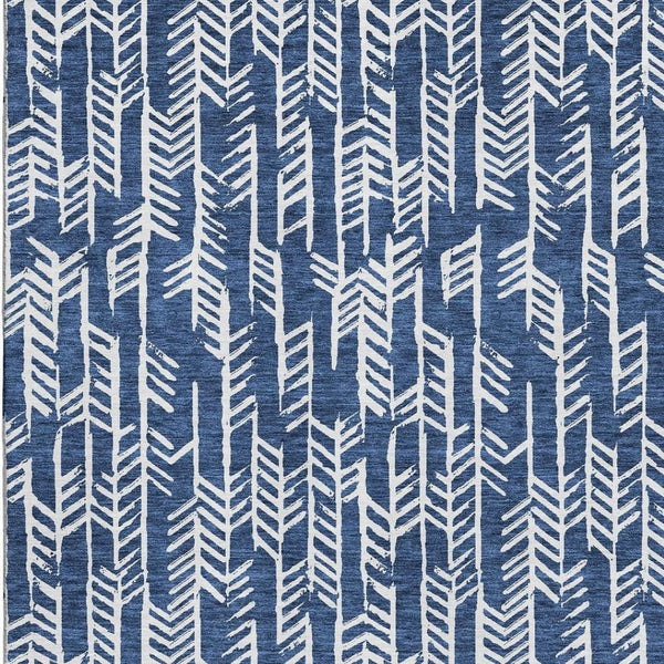 HomeRoots 9' X 12' Navy Blue and Ivory Tribal Area Rug - Durable, Washable, UV-Protected for High-Traffic Spaces 672073