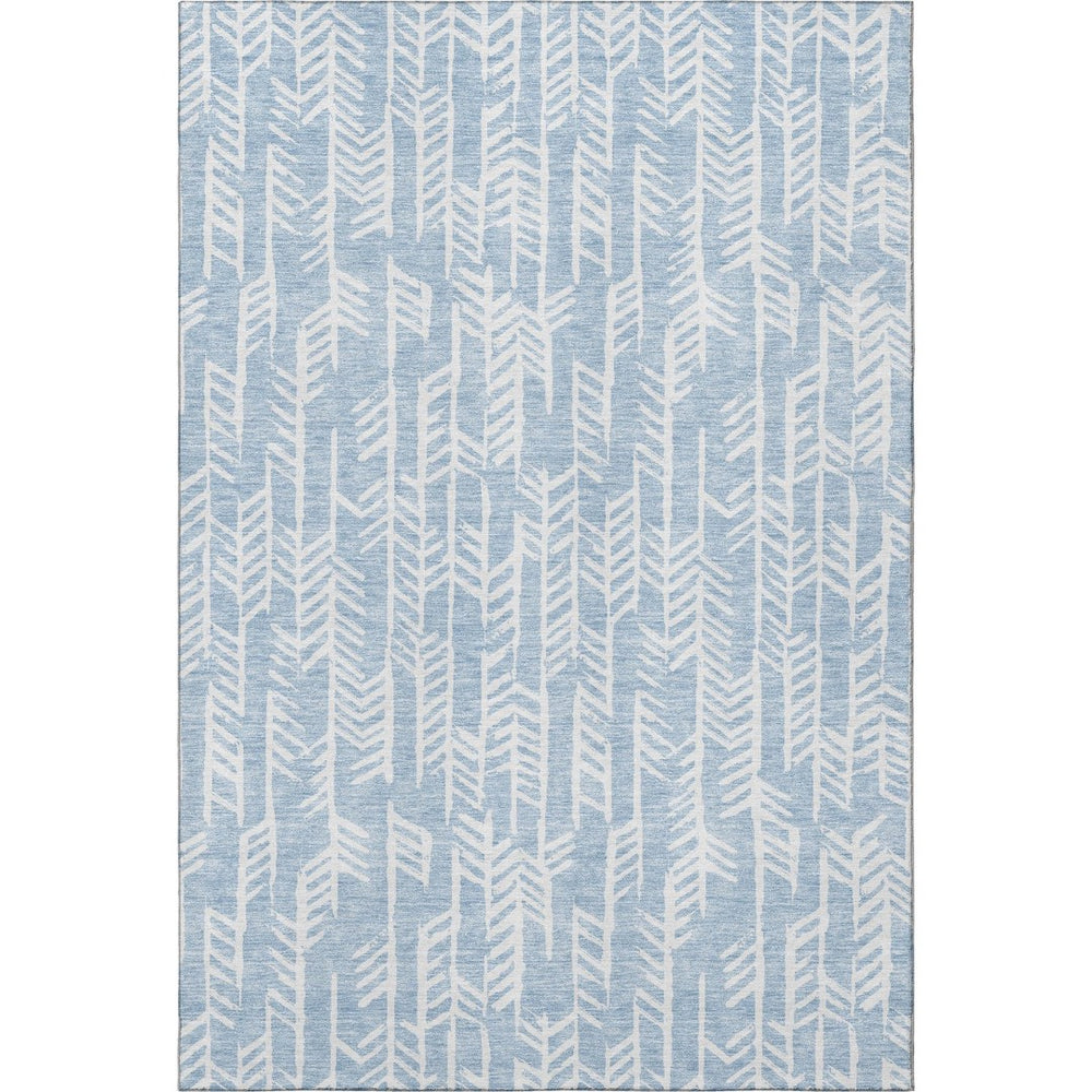 HomeRoots 5' X 8' Sky Blue and Ivory Tribal Area Rug - Stylish, Washable, UV-Protected for Modern Spaces 672076