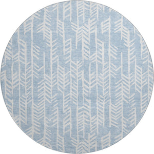 HomeRoots 8' Stylish Sky Blue and Ivory Tribal Round Rug - UV Protected, Stain Resistant, Perfect for Families! 672077