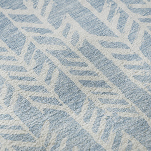 HomeRoots 8' Stylish Sky Blue and Ivory Tribal Round Rug - UV Protected, Stain Resistant, Perfect for Families! 672077