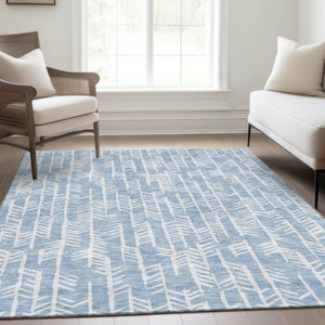 HomeRoots 10' X 14' Sky Blue Ivory Tribal Area Rug – Stylish, Washable, UV-Protected, Perfect for High-Traffic Spaces 672080