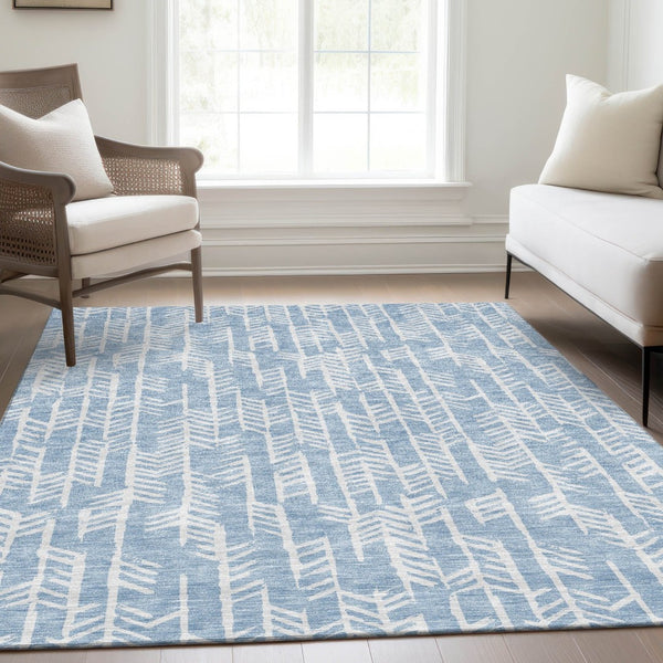 HomeRoots 10' X 14' Sky Blue Ivory Tribal Area Rug – Stylish, Washable, UV-Protected, Perfect for High-Traffic Spaces 672080
