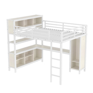 English Elm Metal Queen Loft Bed With L-Shaped Desk, Wardrobe & Storage Cubes - Perfect For Small Spaces! W1580S00183