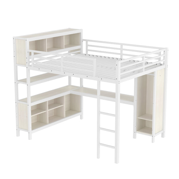English Elm Metal Queen Loft Bed With L-Shaped Desk, Wardrobe & Storage Cubes - Perfect For Small Spaces! W1580S00183