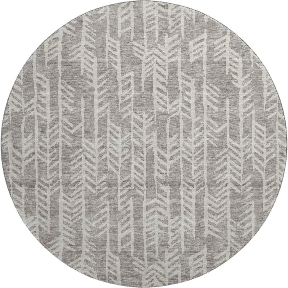 HomeRoots 8' Taupe and Beige Tribal Round Rug - Washable, UV Protected, Durable Style for Any Room Decor 672083