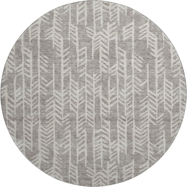 HomeRoots 8' Taupe and Beige Tribal Round Rug - Washable, UV Protected, Durable Style for Any Room Decor 672083