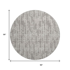 HomeRoots 8' Taupe and Beige Tribal Round Rug - Washable, UV Protected, Durable Style for Any Room Decor 672083