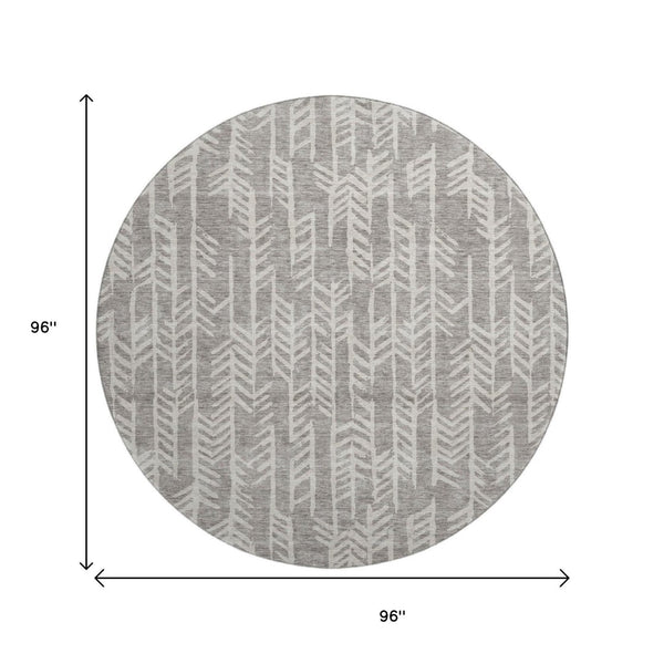 HomeRoots 8' Taupe and Beige Tribal Round Rug - Washable, UV Protected, Durable Style for Any Room Decor 672083