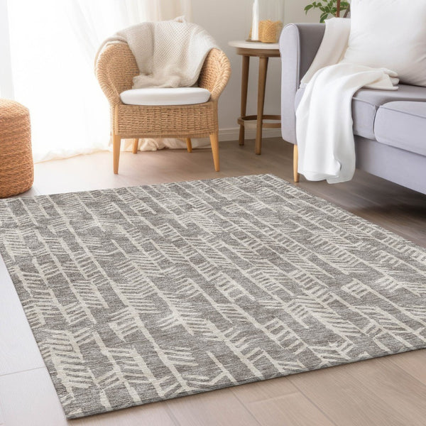 HomeRoots 8' X 10' Taupe And Beige Tribal Area Rug - Washable, UV-Protected, Stylish & Durable for Homes 672084