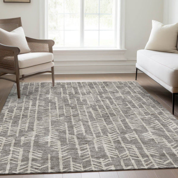 HomeRoots 8' X 10' Taupe And Beige Tribal Area Rug - Washable, UV-Protected, Stylish & Durable for Homes 672084
