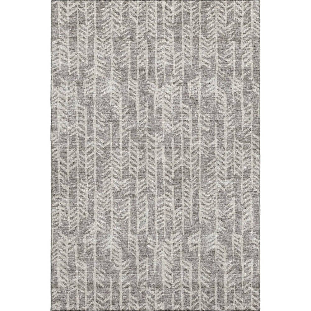 HomeRoots 9' X 12' Taupe and Beige Tribal Area Rug – Durable, Washable, UV Protected for Stylish Living Spaces 672085