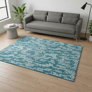 HomeRoots 5' X 8' Teal and Ivory Tribal Area Rug with UV Protection – Washable, Durable, Stylish for Every Room 672088