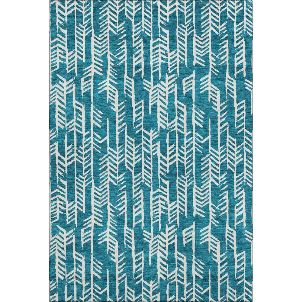 HomeRoots 5' X 8' Teal and Ivory Tribal Area Rug with UV Protection – Washable, Durable, Stylish for Every Room 672088